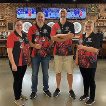 Load image into Gallery viewer, Black And Red Custom Bull Darts Shirt For Men, Personalized Darts Jersey Team Polo &amp; 1/4 Zip TDM5389
