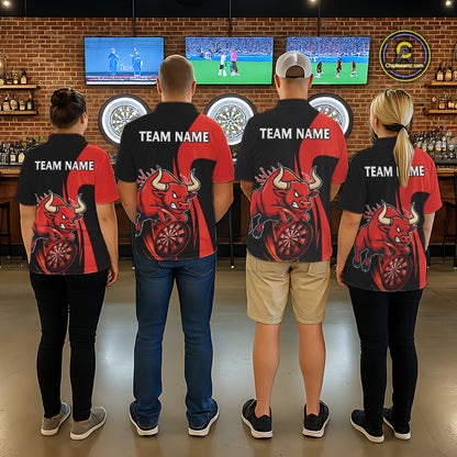 Black And Red Custom Bull Darts Shirt For Men, Personalized Darts Jersey Team Polo & 1/4 Zip TDM5389