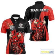 Load image into Gallery viewer, Black And Red Custom Bull Darts Shirt For Men, Personalized Darts Jersey Team Polo &amp; 1/4 Zip TDM5389