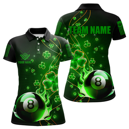 Green 8 Ball Pool Fire Luckiest Shamrock Women Billiard Shirt Custom St Patrick Day Billiard Jerseys TDM3389