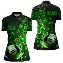 Load image into Gallery viewer, Green 8 Ball Pool Fire Luckiest Shamrock Women Billiard Shirt Custom St Patrick Day Billiard Jerseys TDM3389