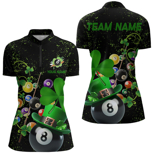 Black Grunge Billiard Balls Luckiest Shamrock Women Pool Shirts Custom St Patrick Day Billiard Jersey TDM3390