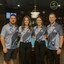 Load image into Gallery viewer, 8 Ball Skeleton Custom Billiard Polo &amp; 1/4 Zip For Women, Funny 8 Ball Pool Billiard Jersey|Blue TDM5677