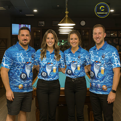Blue Funny Shark 8 Ball Pool Billiard Shirt For Men Custom Billiard Team Jersey Polo & 1/4 Zip TDM5884