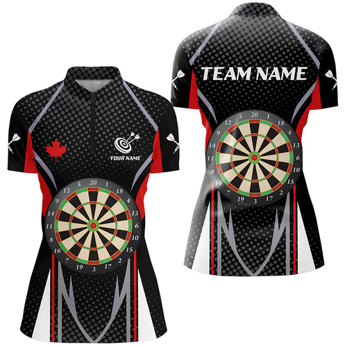 Personalized Dart Board Canadian Flag Women Quarter-Zip Shirts, Patriotic Canada Dart Shirts TDM1198