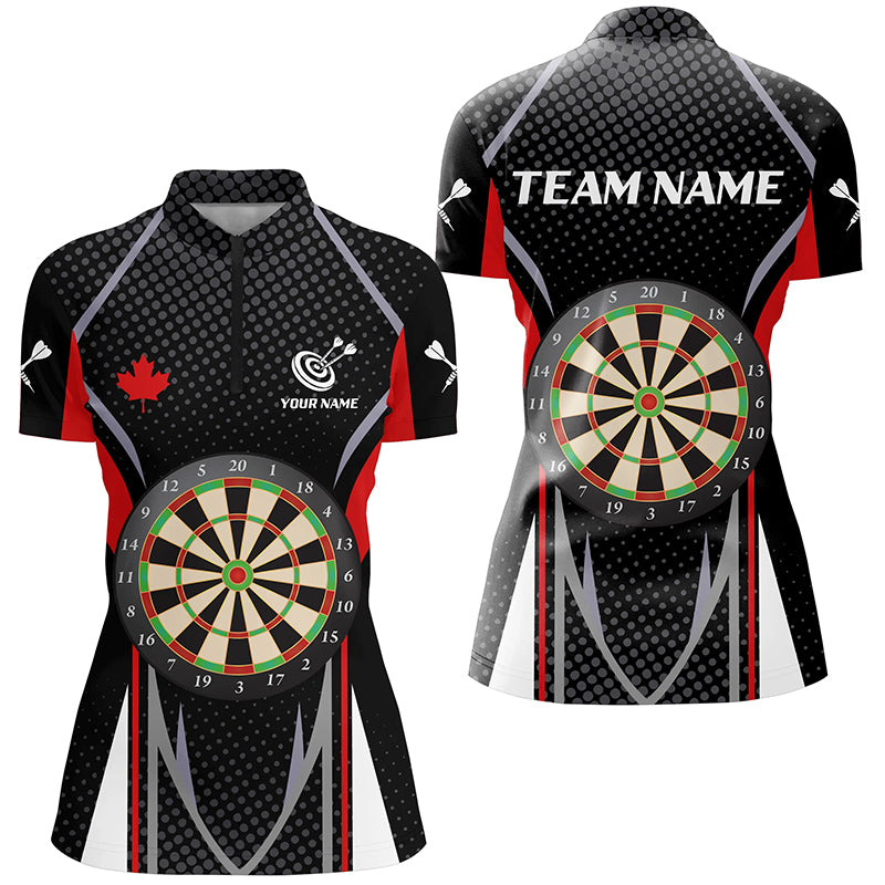 Personalized Dart Board Canadian Flag Women Quarter-Zip Shirts, Patriotic Canada Dart Shirts TDM1198