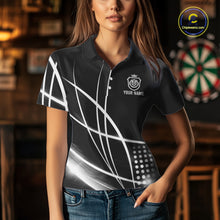 Load image into Gallery viewer, Black And White Darts Jersey For Women Custom Light Streak Darts Team Shirt Polo &amp; Quarter Zip TDM6028