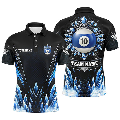 Personalized 3D Blue Icy Funny 10 Ball Pool Crown Men Billiard Polo Shirts Custom Billiard Jerseys TDM1395