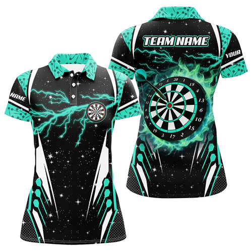 Personalized Thunder Lightning Turquoise Dart Jersey Women Polo Shirts Custom Team League Dart Shirts TDM1398