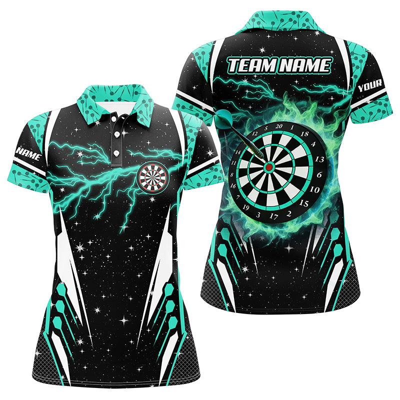 Personalized Thunder Lightning Turquoise Dart Jersey Women Polo Shirts Custom Team League Dart Shirts TDM1398