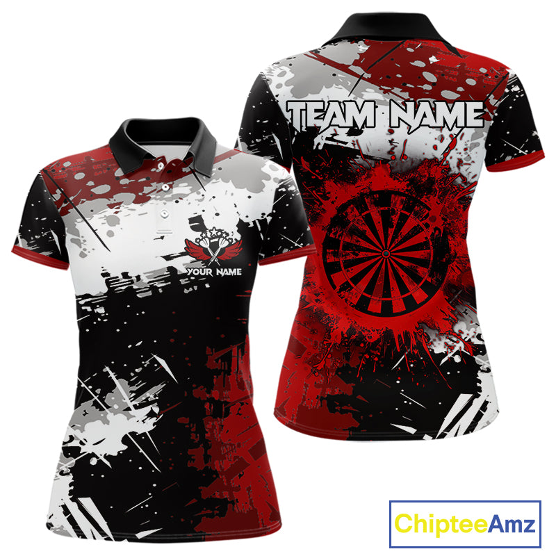 Red Grunge Paint Splash Dart Polo & Quarter Zip Custom Dart Shirts For Women Darts Team Jerseys  TDM3858