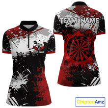 Load image into Gallery viewer, Red Grunge Paint Splash Dart Polo &amp; Quarter Zip Custom Dart Shirts For Women Darts Team Jerseys  TDM3858