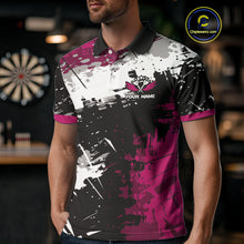 Load image into Gallery viewer, Pink Grunge Paint Splash Dart Polo &amp; Quarter Zip Custom Dart Shirts For Men Darts Team Jerseys TDM3859