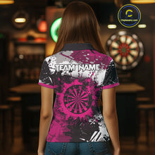 Load image into Gallery viewer, Pink Grunge Paint Splash Dart Polo &amp; Quarter Zip Custom Dart Shirts For Women Darts Team Jerseys TDM3859