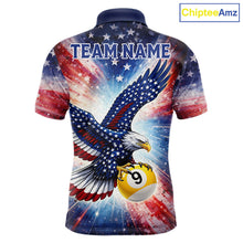 Load image into Gallery viewer, Custom 9 Ball American Flag Eagle Billiard Shirt For Men, Patriotic Pool Team Jersey Polo, 1/4 Zip TDM6282