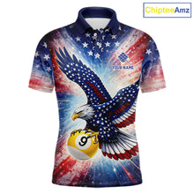 Load image into Gallery viewer, Custom 9 Ball American Flag Eagle Billiard Shirt For Men, Patriotic Pool Team Jersey Polo, 1/4 Zip TDM6282