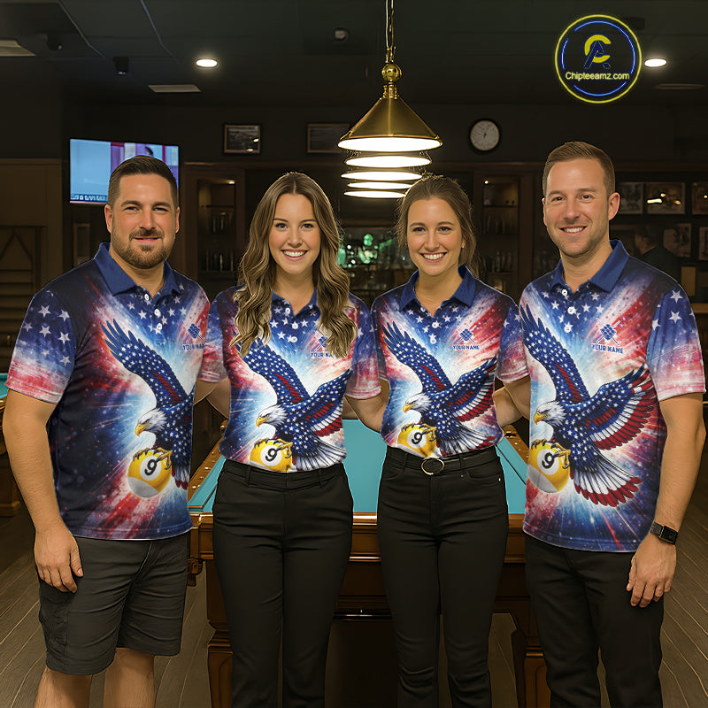 Custom 9 Ball American Flag Eagle Billiard Shirt For Women, Patriotic Pool Team Jersey Polo, 1/4 Zip TDM6282