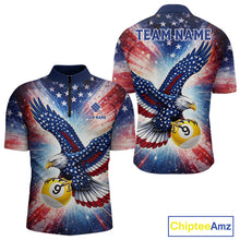 Load image into Gallery viewer, Custom 9 Ball American Flag Eagle Billiard Shirt For Men, Patriotic Pool Team Jersey Polo, 1/4 Zip TDM6282