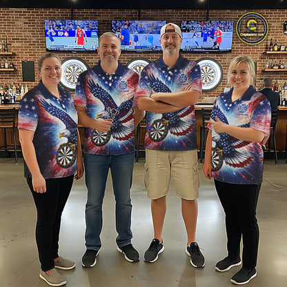 Personalized American Flag Eagle Darts Shirt For Women, Patriotic Darts Team Jersey Polo & 1/4 Zip TDM6283