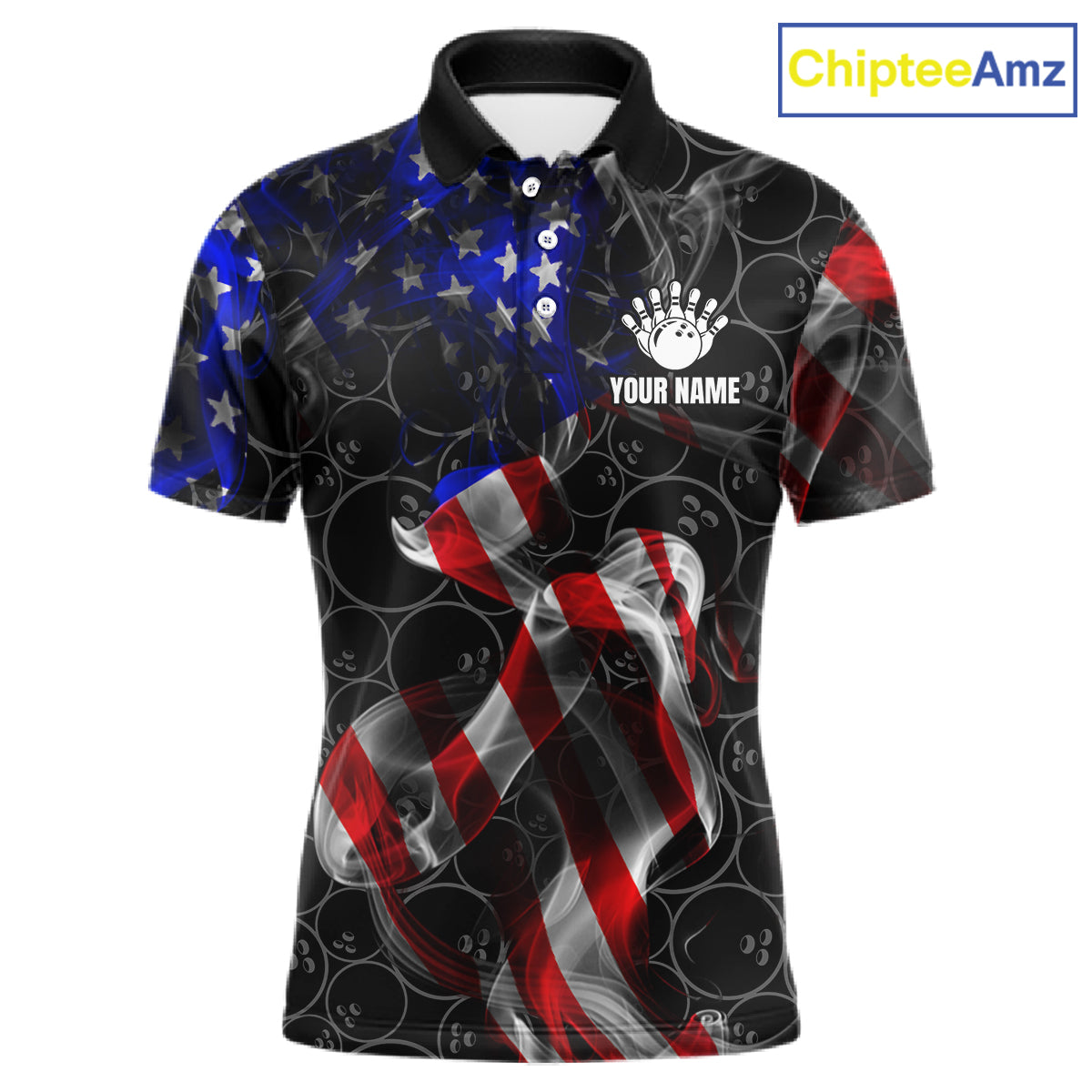 Custom American Flag Smoke Bowling Shirt For Men, Patriotic Team Bowling Jersey Polo & 1/4 Zip TDM6290