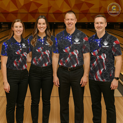 Custom American Flag Smoke Bowling Shirt For Women, Patriotic Team Bowling Jersey Polo & 1/4 Zip TDM6290