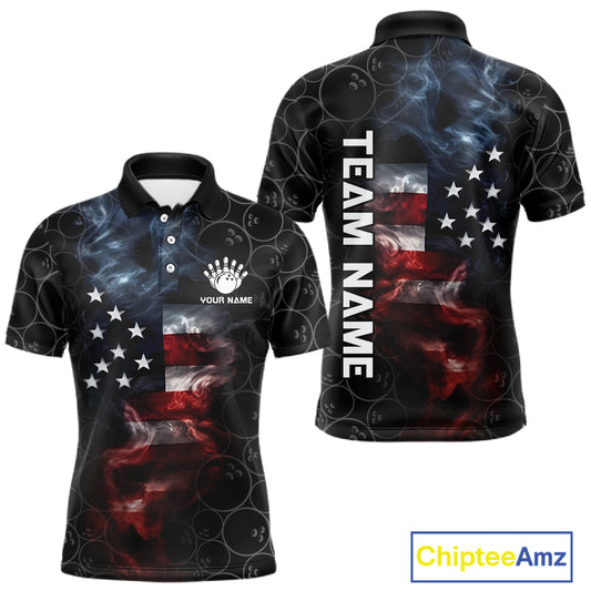 Custom American Flag Smoke Bowling Shirt For Men, Patriotic Bowling Jersey Team Polo & 1/4 Zip TDM6291