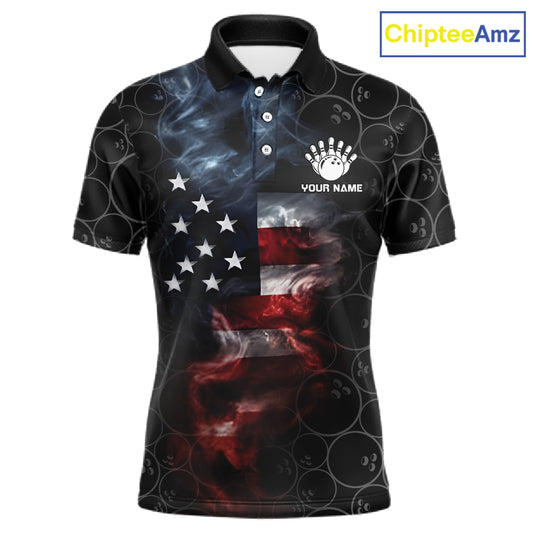 Custom American Flag Smoke Bowling Shirt For Men, Patriotic Bowling Jersey Team Polo & 1/4 Zip TDM6291