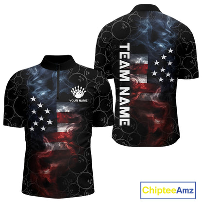 Custom American Flag Smoke Bowling Shirt For Men, Patriotic Bowling Jersey Team Polo & 1/4 Zip TDM6291