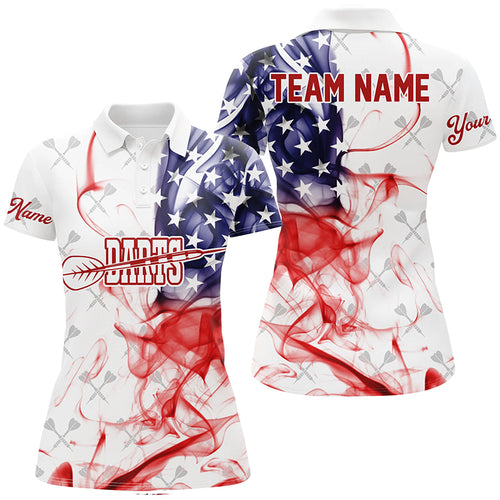 Customized White Darts Pattern American Flag Smoke Women Darts Shirts Custom Patriotic Darts Jersey TDM1587