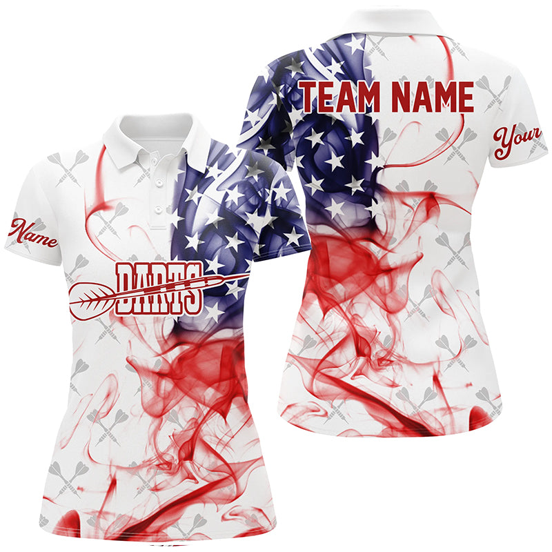 Customized White Darts Pattern American Flag Smoke Women Darts Shirts Custom Patriotic Darts Jersey TDM1587