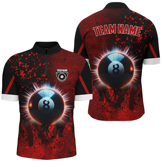 Personalized Glowing 8 Ball Pool Billiard Shirts For Men Custom Grunge Red Billiard Pool Jerseys TDM2179
