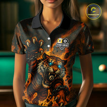 Load image into Gallery viewer, Personalized 8 &amp; 9 Ball Tiger Fire Billiard Shirt For Women Custom Pool Team Jersey Polo &amp; 1/4 Zip TDM4539