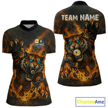 Load image into Gallery viewer, Personalized 8 &amp; 9 Ball Tiger Fire Billiard Shirt For Women Custom Pool Team Jersey Polo &amp; 1/4 Zip TDM4539
