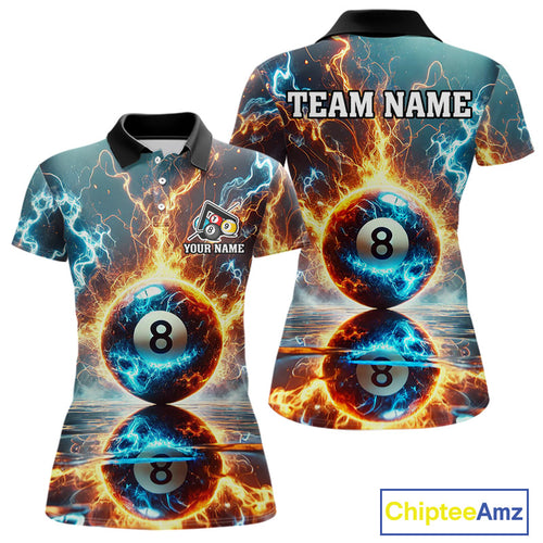 Blue And Orange Strike Thunder Lightning 8 Ball Women Billiard Shirt Custom Pool Team Jersey TDM4542