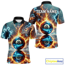 Load image into Gallery viewer, Blue And Orange Strike Thunder Lightning 8 Ball Men Billiard Shirt Custom Pool Team Jersey TDM4542