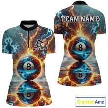 Load image into Gallery viewer, Blue And Orange Strike Thunder Lightning 8 Ball Women Billiard Shirt Custom Pool Team Jersey TDM4542
