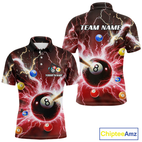 Thunder Lightning Strike 8 Ball Men Billiard Shirts Custom Red Billiard League Pool Team Jersey TDM4545