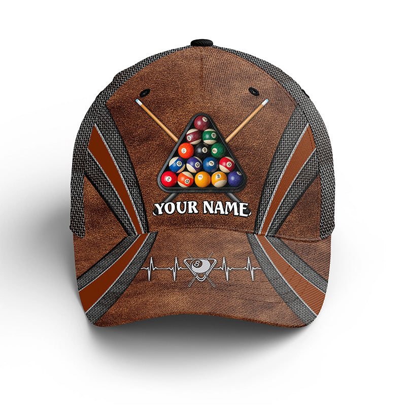 Custom Name Brown Pool Billiards Hats For Men Women, Adjustable 3D Printed Billiard Classic Caps TDM0322