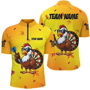 Yellow Funny Turkey Men Darts Shirts Custom Thanksgiving Shirts For Darts Lover, Darts Jerseys TDM2696