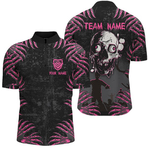 Funny Skull Claw Pattern Custom Men Billiard Shirts, Grunge Pink Black Halloween Billiard Jerseys TDM2698