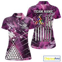 Load image into Gallery viewer, Purple Grunge US Flag Billiard Shirt For Women Custom 8 Ball Pool Team Shirt, Billiard Jersey TDM4969