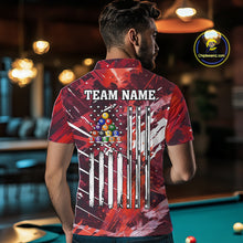 Load image into Gallery viewer, Red Grunge US Flag Billiard Shirt For Men Custom 8 Ball Pool Team Shirt, Funny Billiard Jersey TDM4970