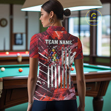 Load image into Gallery viewer, Red Grunge US Flag Billiard Shirt For Women Custom 8 Ball Pool Team Shirt, Funny Billiard Jersey TDM4970
