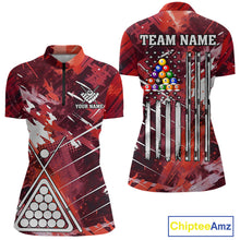 Load image into Gallery viewer, Red Grunge US Flag Billiard Shirt For Women Custom 8 Ball Pool Team Shirt, Funny Billiard Jersey TDM4970