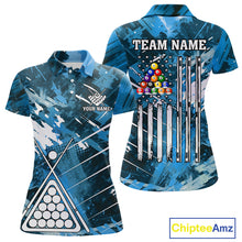 Load image into Gallery viewer, Blue Grunge US Flag Billiard Shirt For Women Custom 8 Ball Pool Team Shirt, Funny Billiard Jersey TDM4971