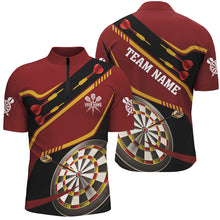 Load image into Gallery viewer, Personalized Red Darts Tournament Polo &amp; 1/4 Zip Shirts For Men Custom 3D Darts Board Team Jerseys TDM2950