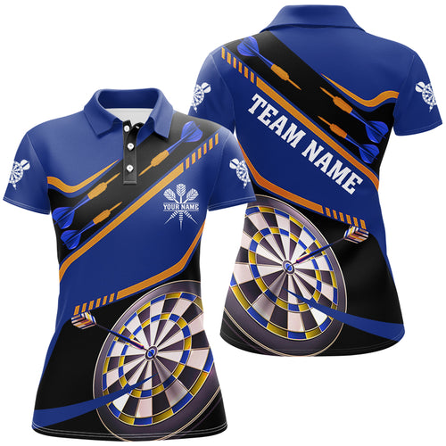 Personalized Blue Darts Tournament Polo & 1/4 Zip Shirts For Women Custom 3D Darts Board Team Jerseys TDM2951