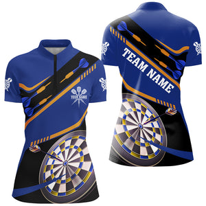 Personalized Blue Darts Tournament Polo & 1/4 Zip Shirts For Women Custom 3D Darts Board Team Jerseys TDM2951