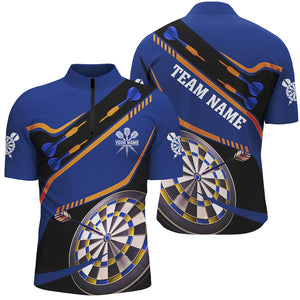 Personalized Blue Darts Tournament Polo & 1/4 Zip Shirts For Men Custom 3D Darts Board Team Jerseys TDM2951