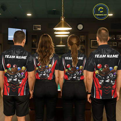 Black And Red Funny 8 Ball Billiard Shirt For Men Custom Pool Team Shirts, Billiard Jersey Outfit TDM5406